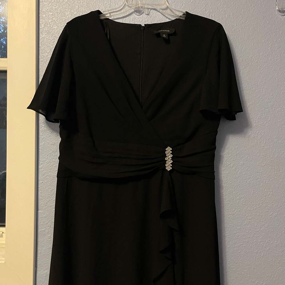 R&M Richards Black V-Neck Rhinestone Embellished Chiffon Evening Dress